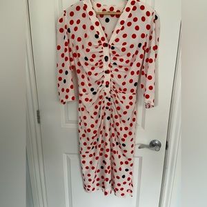 *HOST PICK* 80s INSPIRED DRESS WITH POLKA DOTS / SMALL - MEDIUM / BLEU MARINE